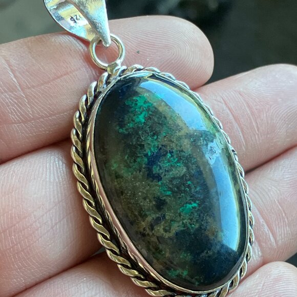 Azurite and Malachite Crystal Stone Jewelry Pendant - Picture 4 of 8